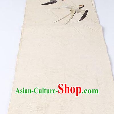 Japanese Ceremony Kimono Classical Swallow Pattern Design Beige Brocade Belt Asian Japan Traditional Yukata Waistband for Women