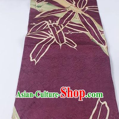 Japanese Ceremony Kimono Classical Bamboo Pattern Design Purple Brocade Belt Asian Japan Traditional Yukata Waistband for Women