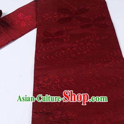 Japanese Ceremony Kimono Classical Pattern Design Purplish Red Brocade Belt Asian Japan Traditional Yukata Waistband for Women