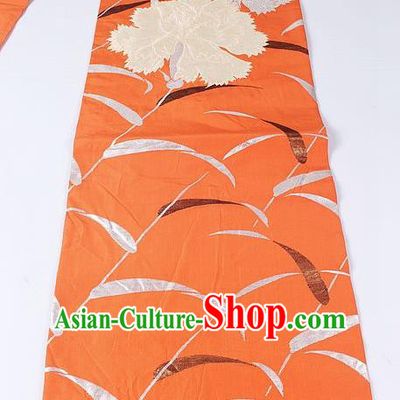 Japanese Kimono Classical Reed Peony Pattern Design Orange Brocade Belt Asian Japan Traditional National Yukata Waistband for Women