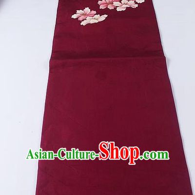 Japanese Ceremony Kimono Classical Flowers Pattern Design Wine Red Brocade Belt Asian Japan Traditional Yukata Waistband for Women