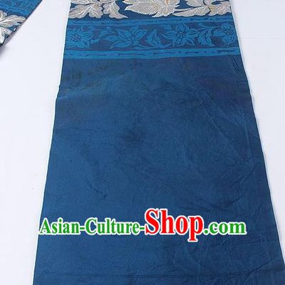 Japanese Ceremony Kimono Classical Flowers Pattern Design Peacock Blue Brocade Belt Asian Japan Traditional Yukata Waistband for Women