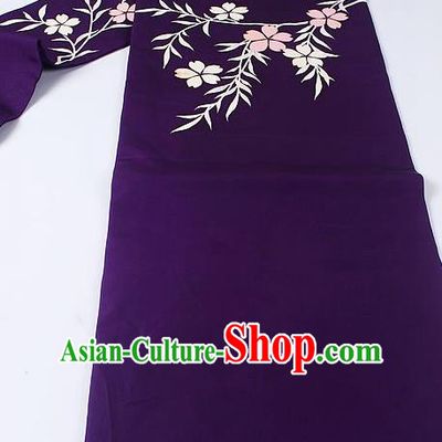 Japanese Ceremony Kimono Classical Pattern Design Deep Purple Brocade Belt Asian Japan Traditional Yukata Waistband for Women