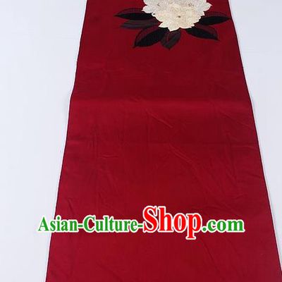 Japanese Ceremony Kimono Classical Camellia Pattern Design Red Brocade Belt Asian Japan Traditional Yukata Waistband for Women