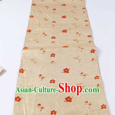 Japanese Ceremony Kimono Classical Plum Pattern Design Light Yellow Brocade Belt Asian Japan Traditional Yukata Waistband for Women