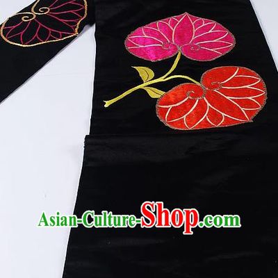 Japanese Ceremony Kimono Classical Leaf Pattern Design Black Brocade Belt Asian Japan Traditional Yukata Waistband for Women
