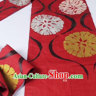 Japanese Ceremony Kimono Classical Round Pattern Design Red Brocade Belt Asian Japan Traditional Yukata Waistband for Women