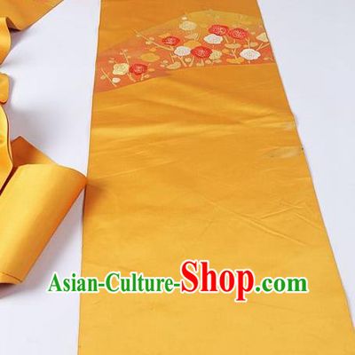 Japanese Ceremony Kimono Classical Plum Pattern Design Golden Brocade Belt Asian Japan Traditional Yukata Waistband for Women