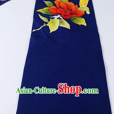 Japanese Ceremony Kimono Classical Camellia Pattern Design Royalblue Brocade Belt Asian Japan Traditional Yukata Waistband for Women
