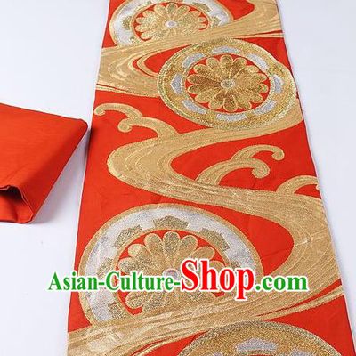 Japanese Ceremony Kimono Classical Chrysanthemum Pattern Design Orange Brocade Belt Asian Japan Traditional Yukata Waistband for Women