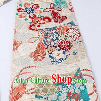 Japanese Ceremony Kimono Classical Chrysanthemum Pattern Design White Brocade Belt Asian Japan Traditional Yukata Waistband for Women