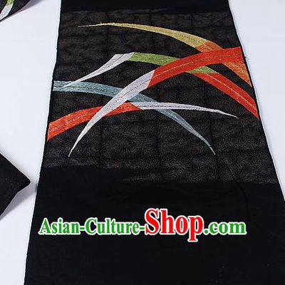 Japanese Ceremony Kimono Classical Orchid Pattern Design Black Brocade Belt Asian Japan Traditional Yukata Waistband for Women
