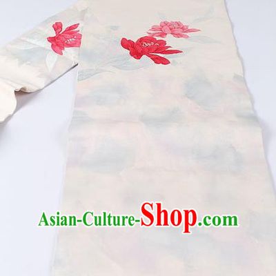 Japanese Ceremony Kimono Classical Peony Pattern Design White Brocade Belt Asian Japan Traditional Yukata Waistband for Women