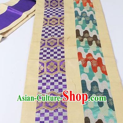 Japanese Ceremony Kimono Classical Flow Pattern Design Yellow Brocade Belt Asian Japan Traditional Yukata Waistband for Women
