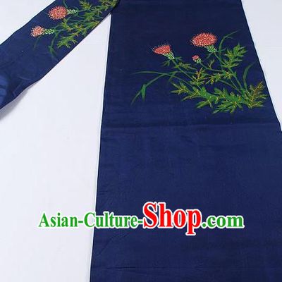 Japanese Ceremony Kimono Classical Dandelion Pattern Design Royalblue Brocade Belt Asian Japan Traditional Yukata Waistband for Women