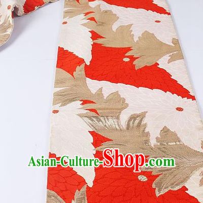 Japanese Ceremony Kimono Classical Red Chrysanthemum Pattern Design Brocade Belt Asian Japan Traditional Yukata Waistband for Women