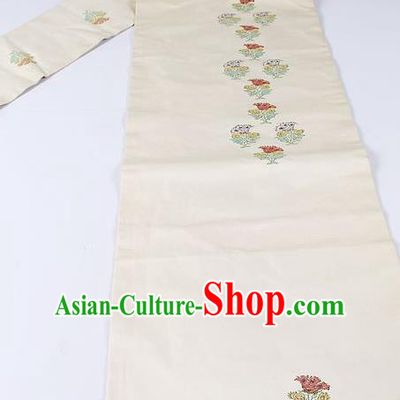 Japanese Ceremony Kimono Classical Dandelion Pattern Design White Brocade Belt Asian Japan Traditional Yukata Waistband for Women