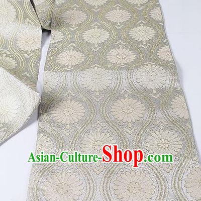 Japanese Ceremony Kimono Classical Chrysanthemum Pattern Design Grey Brocade Belt Asian Japan Traditional Yukata Waistband for Women