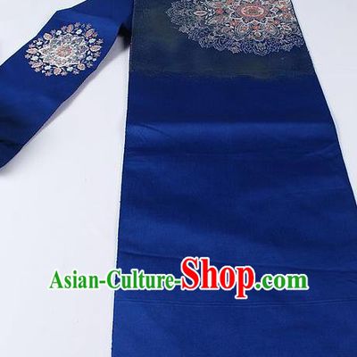 Japanese Ceremony Kimono Classical Round Pattern Design Royalblue Brocade Belt Asian Japan Traditional Yukata Waistband for Women