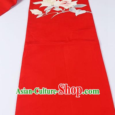 Japanese Ceremony Kimono Classical Roses Pattern Design Red Brocade Belt Asian Japan Traditional Yukata Waistband for Women
