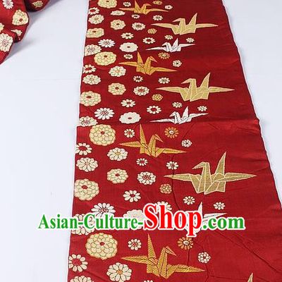 Japanese Ceremony Kimono Classical Paper Crane Pattern Design Purplish Red Brocade Belt Asian Japan Traditional Yukata Waistband for Women