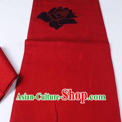 Japanese Kimono Classical Peony Pattern Design Red Brocade Belt Asian Japan Traditional National Yukata Waistband for Women