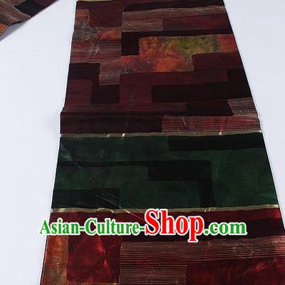 Japanese Ceremony Kimono Classical Pattern Design Wine Red Brocade Belt Asian Japan Traditional Yukata Waistband for Women