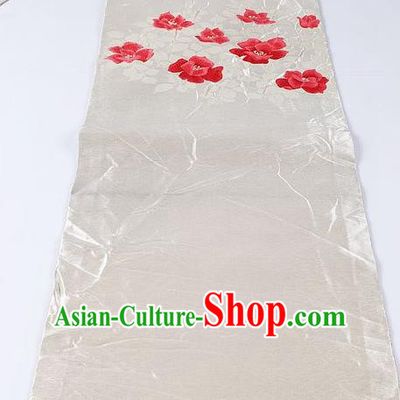 Japanese Kimono Classical Peony Pattern Design White Brocade Belt Asian Japan Traditional National Yukata Waistband for Women