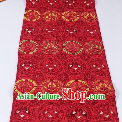 Japanese Kimono Classical Beast Pattern Design Red Brocade Belt Asian Japan Traditional National Yukata Waistband for Women