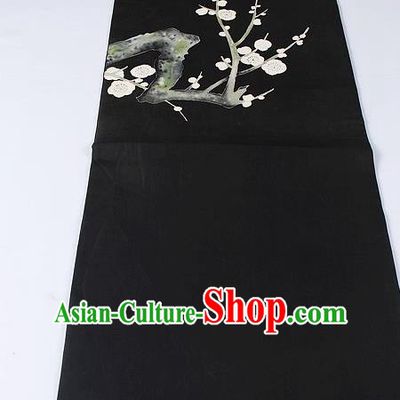 Japanese Kimono Classical Plum Blossom Pattern Design Black Brocade Belt Asian Japan Traditional National Yukata Waistband for Women