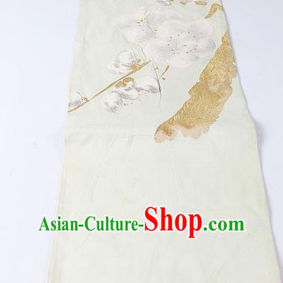 Japanese Kimono Classical Plum Pattern Design White Brocade Belt Asian Japan Traditional National Yukata Waistband for Women