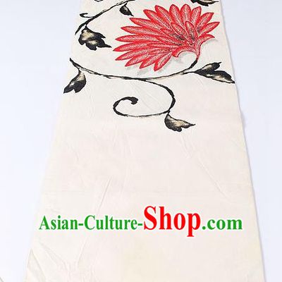 Japanese Kimono Classical Red Chrysanthemum Pattern Design Brocade Belt Asian Japan Traditional National Yukata Waistband for Women