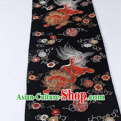 Japanese National Kimono Classical Lion Pattern Design Black Belt Asian Japan Traditional Yukata Waistband for Women