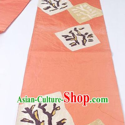 Japanese National Kimono Classical Pattern Design Orange Brocade Belt Asian Japan Traditional Yukata Waistband for Women