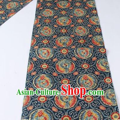 Japanese National Kimono Classical Phoenix Pattern Design Peacock Blue Brocade Belt Asian Japan Traditional Yukata Waistband for Women