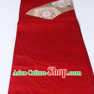 Japanese National Kimono Classical Chrysanthemum Pattern Design Red Brocade Belt Asian Japan Traditional Yukata Waistband for Women