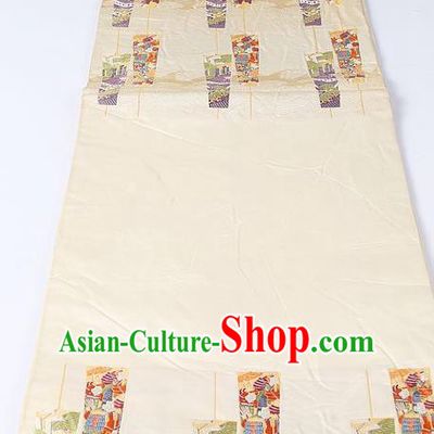 Japanese National Kimono Classical Pattern Design Beige Brocade Belt Asian Japan Traditional Yukata Waistband for Women