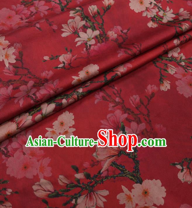 Traditional Chinese Red Gambiered Guangdong Gauze Classical Pear Flowers Pattern Design Silk Fabric Traditional Chinese Red Gambiered Guangdong Gauze Classical Pear Flowers Pattern Design Silk Fabric