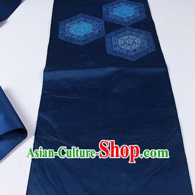 Japanese Kimono Classical Hexagon Pattern Design Navy Brocade Belt Asian Japan Traditional National Yukata Waistband for Women