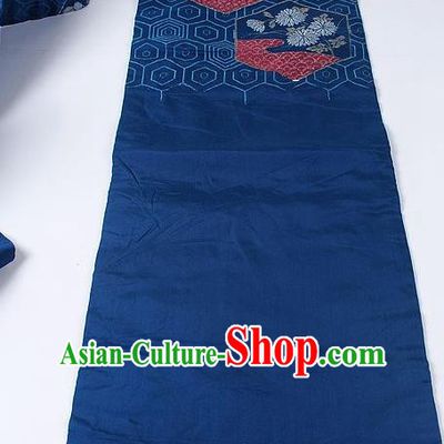 Japanese Kimono Classical Peony Chrysanthemum Pattern Design Navy Brocade Belt Asian Japan Traditional National Yukata Waistband for Women