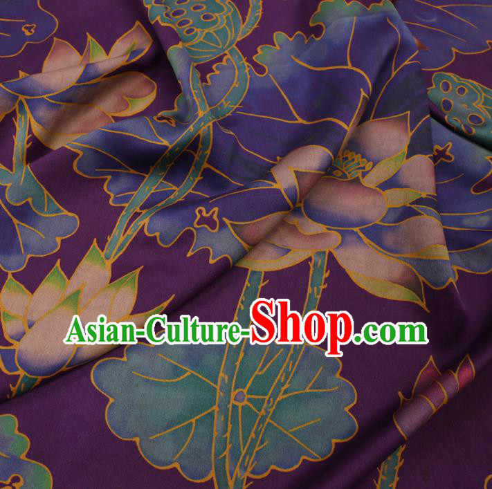 Traditional Chinese Purple Gambiered Guangdong Gauze Classical Lotus Pattern Design Silk Fabric Traditional Chinese Purple Gambiered Guangdong Gauze Classical Lotus Pattern Design Silk Fabric