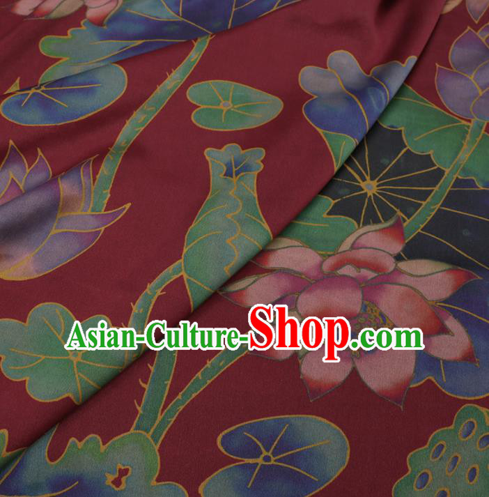 Traditional Chinese Wine Red Gambiered Guangdong Gauze Classical Lotus Pattern Design Silk Fabric Traditional Chinese Wine Red Gambiered Guangdong Gauze Classical Lotus Pattern Design Silk Fabric