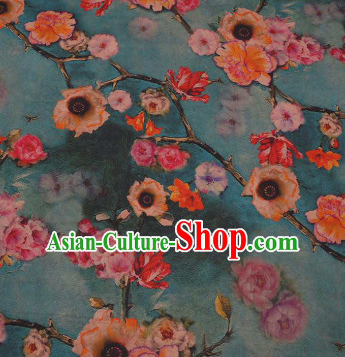 Traditional Chinese Green Gambiered Guangdong Gauze Classical Hibiscus Pattern Design Silk Fabric Traditional Chinese Green Gambiered Guangdong Gauze Classical Hibiscus Pattern Design Silk Fabric