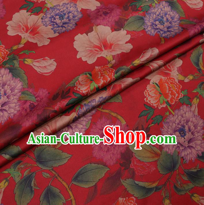 Traditional Chinese Classical Peony Pattern Design Red Gambiered Guangdong Gauze Asian Brocade Silk Fabric Traditional Chinese Classical Peony Pattern Design Red Gambiered Guangdong Gauze Asian Brocade Silk Fabric