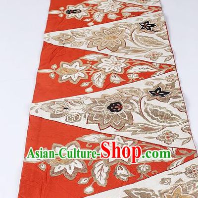 Japanese National Kimono Classical Flowers Pattern Design Red Brocade Belt Asian Japan Traditional Yukata Waistband for Women