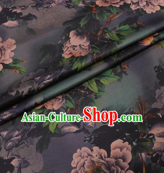 Traditional Chinese Classical Peony Pattern Design Atrovirens Gambiered Guangdong Gauze Asian Brocade Silk Fabric Traditional Chinese Classical Peony Pattern Design Atrovirens Gambiered Guangdong Gauze Asian Brocade Silk Fabric