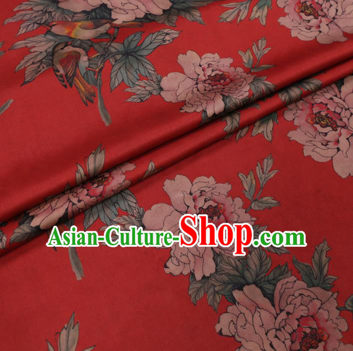 Traditional Chinese Classical Peony Pattern Design Red Gambiered Guangdong Gauze Asian Brocade Silk Fabric Traditional Chinese Classical Peony Pattern Design Red Gambiered Guangdong Gauze Asian Brocade Silk Fabric