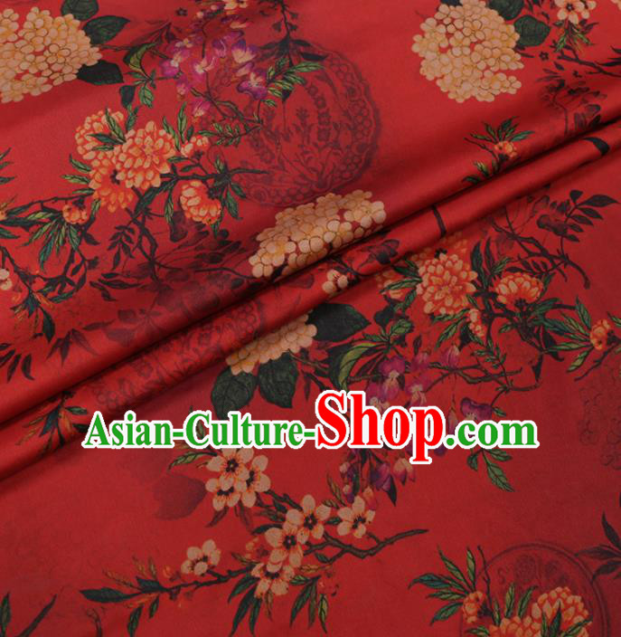 Traditional Chinese Classical Hydrangea Pattern Design Red Gambiered Guangdong Gauze Asian Brocade Silk Fabric Traditional Chinese Classical Hydrangea Pattern Design Red Gambiered Guangdong Gauze Asian Brocade Silk Fabric
