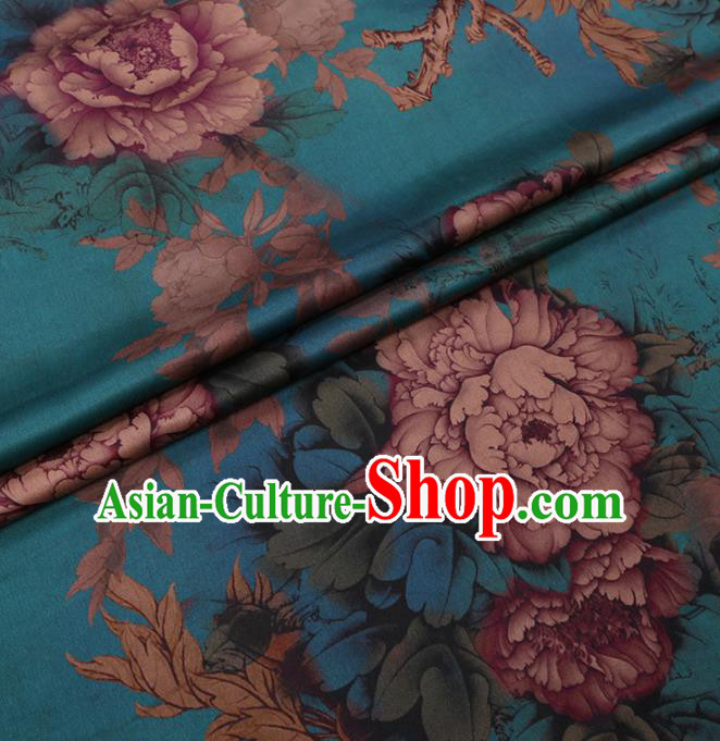 Traditional Chinese Classical Peony Pattern Design Blue Gambiered Guangdong Gauze Asian Brocade Silk Fabric Traditional Chinese Classical Peony Pattern Design Blue Gambiered Guangdong Gauze Asian Brocade Silk Fabric