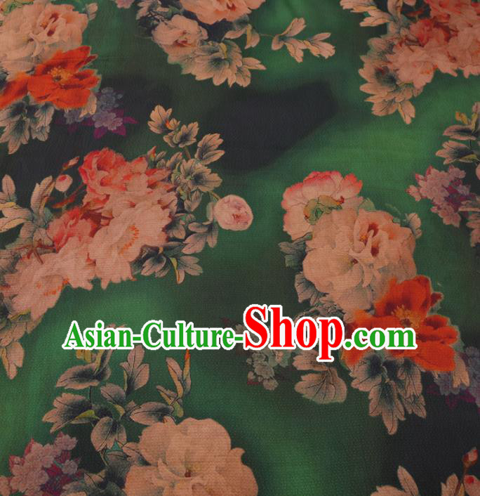 Traditional Chinese Classical Peony Pattern Design Green Gambiered Guangdong Gauze Asian Brocade Silk Fabric Traditional Chinese Classical Peony Pattern Design Green Gambiered Guangdong Gauze Asian Brocade Silk Fabric